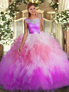 Multi-color Sleeveless Lace and Ruffles Floor Length Ball Gown Prom Dress