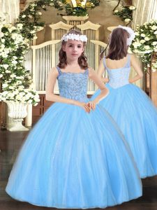 Baby Blue Straps Lace Up Beading Little Girls Pageant Dress Wholesale Sleeveless