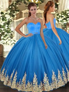 Blue Sweetheart Lace Up Appliques 15 Quinceanera Dress Sleeveless