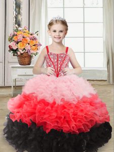 Multi-color Organza Lace Up Girls Pageant Dresses Sleeveless Floor Length Beading and Ruffles