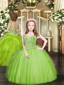 High End Ball Gowns Little Girls Pageant Dress Spaghetti Straps Tulle Sleeveless Floor Length Lace Up