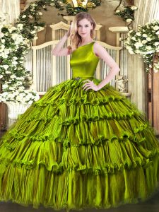 Designer Scoop Sleeveless Organza Sweet 16 Dress Ruffled Layers Clasp Handle