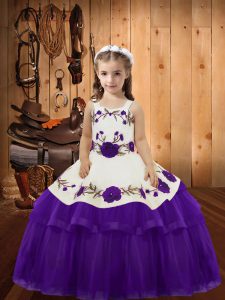 Organza Sleeveless Floor Length Little Girl Pageant Dress and Embroidery and Ruffled Layers