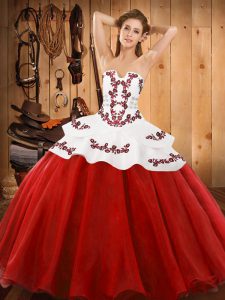 Floor Length Ball Gowns Sleeveless Red Quince Ball Gowns Lace Up