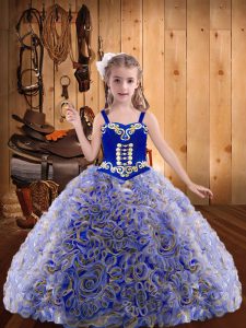 Floor Length Lace Up Little Girl Pageant Gowns Multi-color for Sweet 16 and Quinceanera with Embroidery and Ruffles