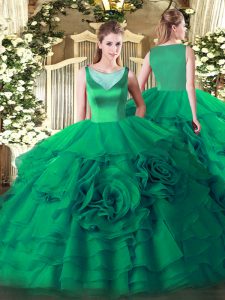 Turquoise Sleeveless Floor Length Beading and Ruffled Layers Side Zipper Quinceanera Gown