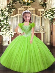 Yellow Green Lace Up Winning Pageant Gowns Beading Sleeveless Floor Length