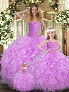 Ball Gowns Quinceanera Dress Lilac Sweetheart Organza Sleeveless Floor Length Lace Up