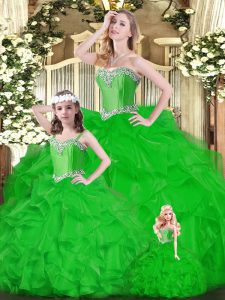 Dazzling Organza Sweetheart Sleeveless Lace Up Ruffles Sweet 16 Dresses in Green