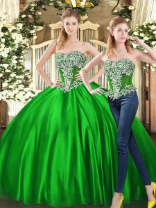 Floor Length Lace Up Quinceanera Dress Green for Military Ball and Sweet 16 and Quinceanera with Beading and Ruffles
