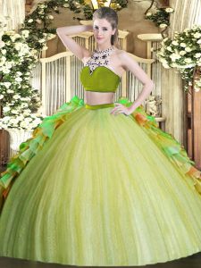 High Class Sleeveless Beading and Ruffles Backless Quinceanera Gown
