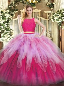 Luxury Ball Gowns Quince Ball Gowns Multi-color Scoop Organza Sleeveless Floor Length Zipper