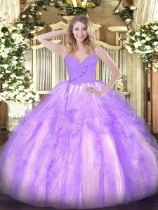 Dynamic Lavender Sleeveless Floor Length Ruffles Zipper 15 Quinceanera Dress