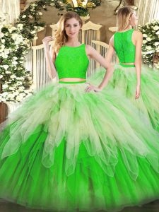 Vintage Multi-color Quinceanera Dress Military Ball and Sweet 16 and Quinceanera with Lace and Ruffles Scoop Sleeveless Zipper