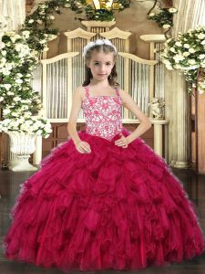 Floor Length Red Pageant Dress Toddler Straps Sleeveless Lace Up