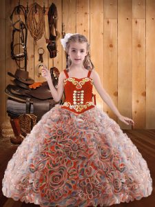 Multi-color Lace Up Straps Embroidery and Ruffles Pageant Gowns For Girls Organza Sleeveless