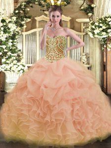Fantastic Ball Gowns Ball Gown Prom Dress Peach Sweetheart Organza Sleeveless Floor Length Lace Up