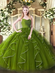 Floor Length Olive Green Ball Gown Prom Dress Straps Sleeveless Zipper