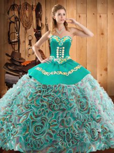 Multi-color Lace Up Quince Ball Gowns Embroidery Sleeveless Brush Train