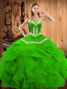 Glorious Satin and Organza Sleeveless Floor Length Vestidos de Quinceanera and Embroidery and Ruffles