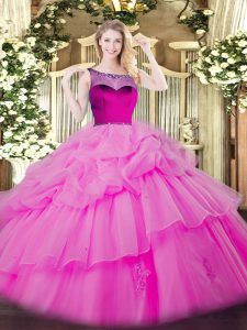High Quality Lilac Sleeveless Floor Length Beading and Appliques and Pick Ups Zipper Quinceanera Gowns