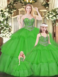 Ball Gowns Sweet 16 Dresses Green Sweetheart Organza Sleeveless Floor Length Lace Up