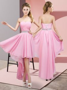 High Low A-line Sleeveless Pink Vestidos de Damas Lace Up