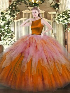 Dazzling Multi-color Organza Clasp Handle Sweet 16 Dress Sleeveless Floor Length Ruffles