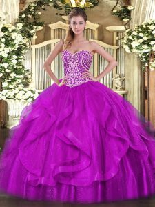 Perfect Sleeveless Beading and Ruffles Lace Up Quinceanera Gown