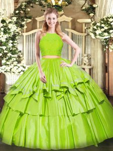Clearance Yellow Green Sleeveless Floor Length Ruffled Layers Zipper Sweet 16 Quinceanera Dress