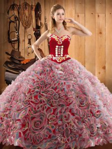 Multi-color Quinceanera Gown Military Ball and Sweet 16 and Quinceanera with Embroidery Sweetheart Sleeveless Sweep Train Lace Up