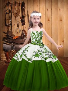 Green Sleeveless Embroidery Floor Length Pageant Dress Toddler