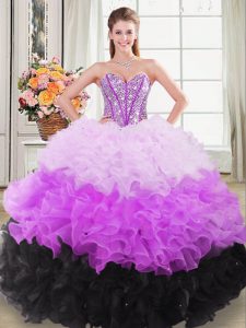 Multi-color Sleeveless Floor Length Beading and Ruffles Lace Up Sweet 16 Dresses