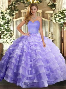 Sophisticated Floor Length Ball Gowns Sleeveless Lavender 15th Birthday Dress Lace Up