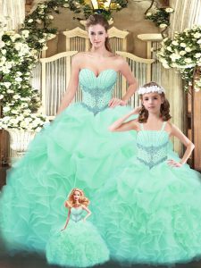 Traditional Ball Gowns 15 Quinceanera Dress Apple Green Sweetheart Tulle Sleeveless Floor Length Lace Up