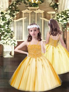 Perfect Floor Length Ball Gowns Sleeveless Orange Kids Pageant Dress Lace Up