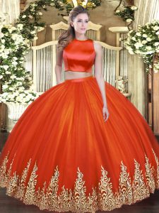 Artistic Red Sleeveless Tulle Criss Cross Quince Ball Gowns for Military Ball and Sweet 16 and Quinceanera