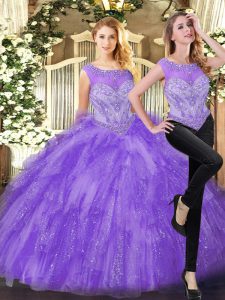 Super Eggplant Purple Sleeveless Beading and Ruffles Floor Length Ball Gown Prom Dress
