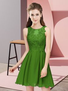 Hot Selling Scoop Sleeveless Dama Dress Mini Length Appliques Green Chiffon