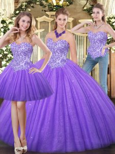 Artistic Eggplant Purple Sweet 16 Quinceanera Dress Military Ball and Sweet 16 and Quinceanera with Appliques Sweetheart Sleeveless Zipper