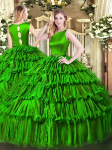 Green Sleeveless Ruffled Layers Floor Length Sweet 16 Quinceanera Dress