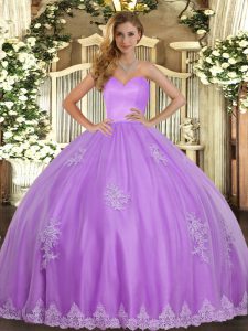 Fitting Lavender Sweet 16 Quinceanera Dress Military Ball and Sweet 16 and Quinceanera with Beading and Appliques Sweetheart Sleeveless Lace Up