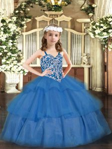 Top Selling Baby Blue Lace Up Glitz Pageant Dress Beading and Ruffled Layers Sleeveless Floor Length