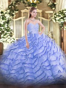 Brush Train Ball Gowns Vestidos de Quinceanera Blue Sweetheart Organza Sleeveless Lace Up