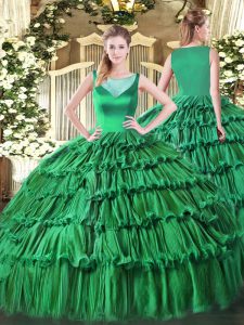 Nice Ball Gowns Sweet 16 Dress Turquoise Scoop Organza Sleeveless Floor Length Side Zipper
