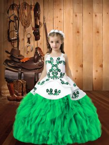 Turquoise Little Girls Pageant Dress Wholesale Sweet 16 and Quinceanera with Embroidery and Ruffles Straps Sleeveless Lace Up