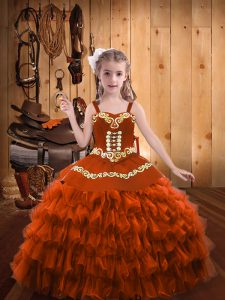 Glorious Straps Sleeveless Lace Up Little Girls Pageant Dress Rust Red Organza