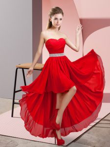 Charming Red Sleeveless Beading High Low Quinceanera Court Dresses