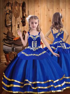 Straps Sleeveless Organza Little Girls Pageant Dress Beading and Embroidery and Ruffled Layers Lace Up