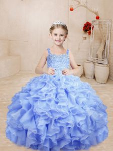 Custom Design Organza Sleeveless Floor Length Little Girls Pageant Dress Wholesale and Beading and Ruffles